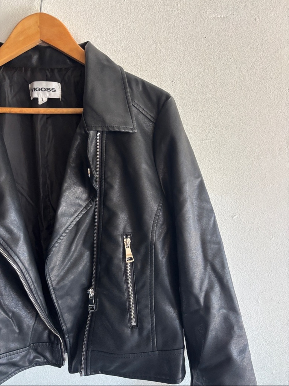 Vigoss Black Faux Leather Moto-Style Jacket